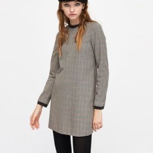 Zara Trafaluc Collection Houndstooth Long sleeve Black Red Mini dress